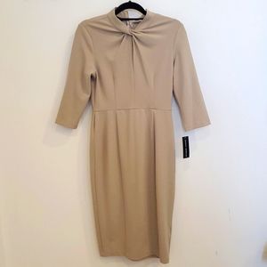 Donna Morgan Tan Sheath Dress With Twist Neckline